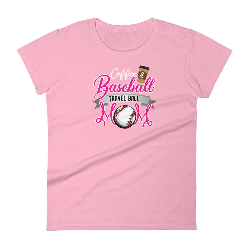 Coffee & Baseball Travel Ball Mom Women's T-Shirt Charity Pink / Small